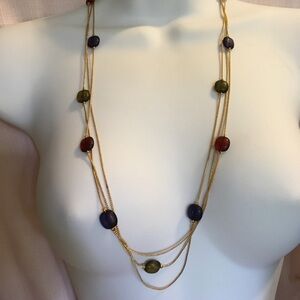 Triple Strand PHD Goldtone Chain Blue Bugandy Bead